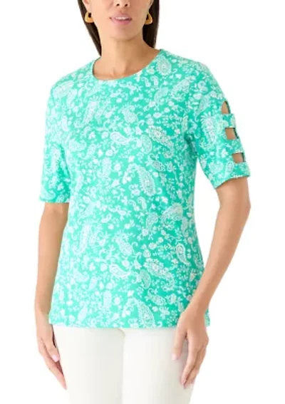 Women's Elbow Sleeve Printed Crew Neck Top