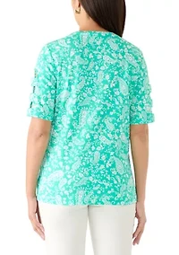 Women's Elbow Sleeve Printed Crew Neck Top