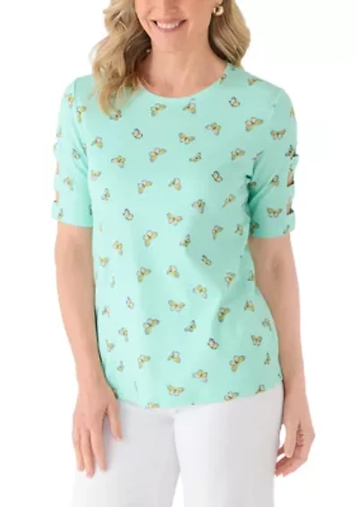 Women's Elbow Sleeve Crew Neck Printed Shirt