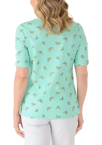 Women's Elbow Sleeve Crew Neck Printed Shirt