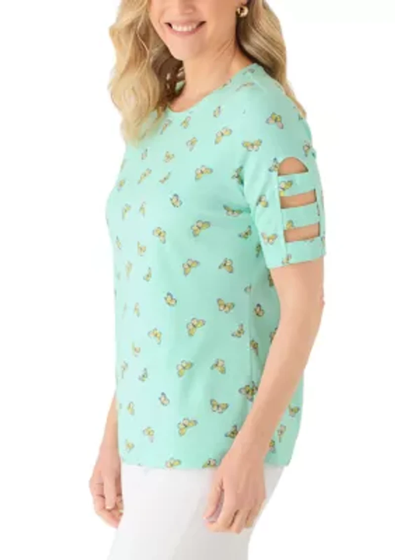 Women's Elbow Sleeve Crew Neck Printed Shirt