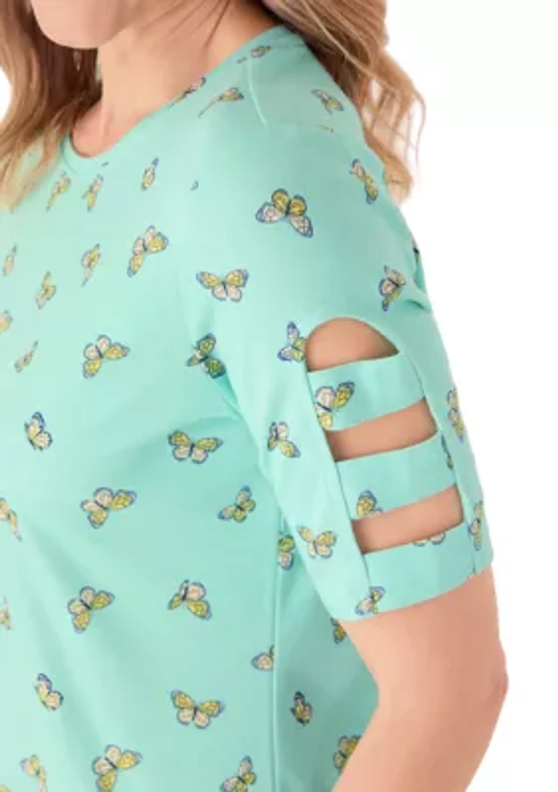 Women's Elbow Sleeve Crew Neck Printed Shirt