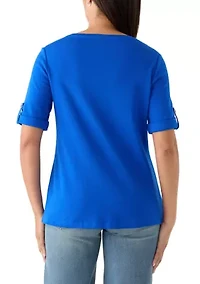 Women's Elbow Roll-Tab Sleeve Top
