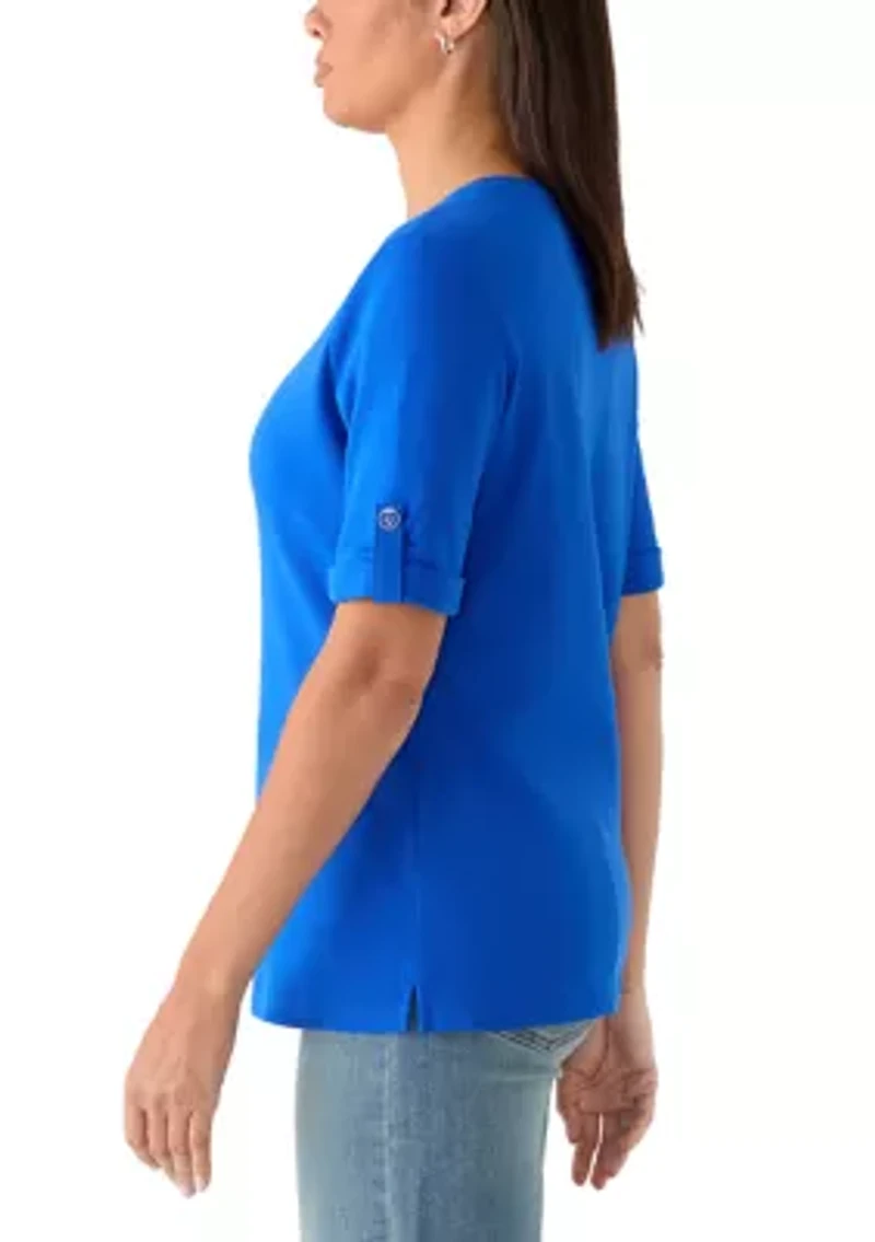 Women's Elbow Roll-Tab Sleeve Top