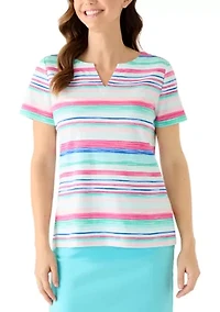 Women's Split Neck Striped Print Shirt