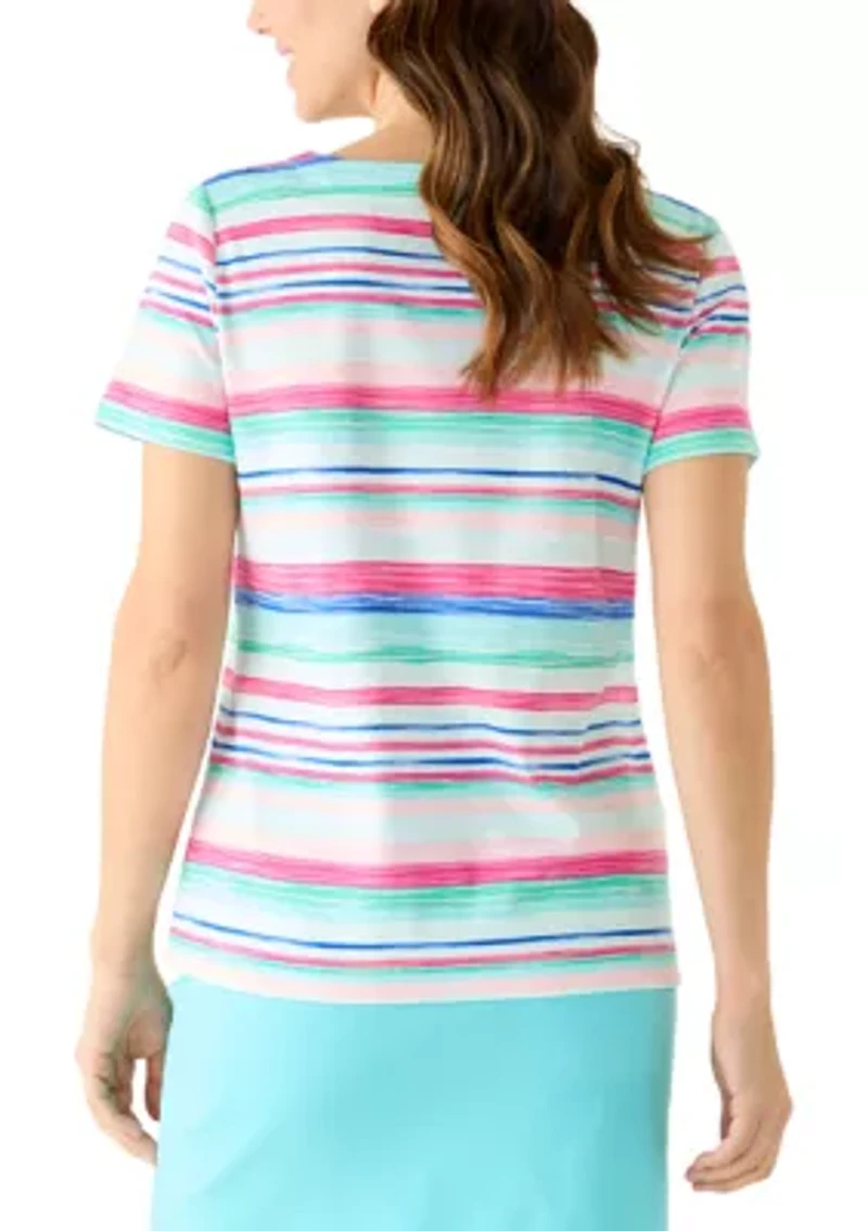 Women's Split Neck Striped Print Shirt