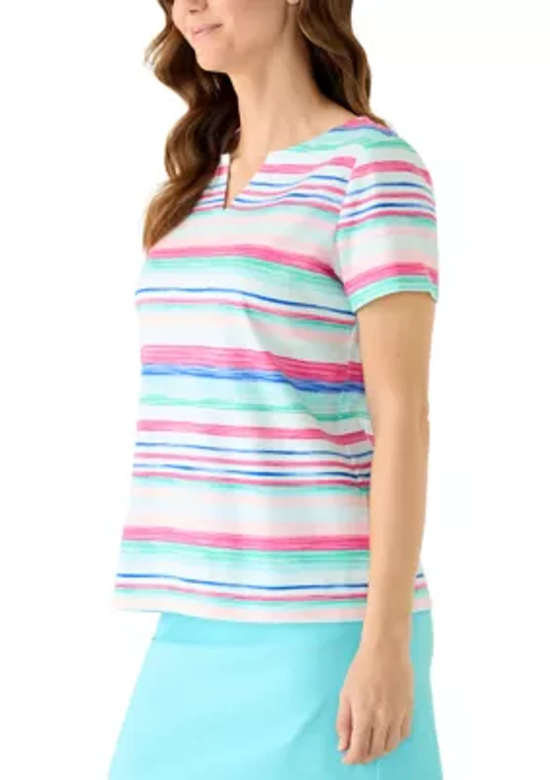 Women's Split Neck Striped Print Shirt