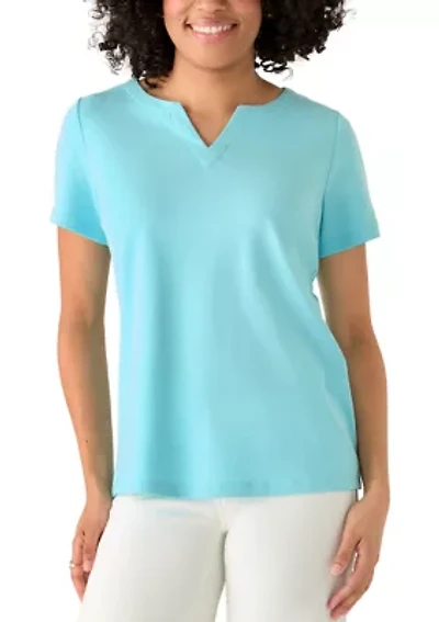 Women's Short Sleeve Split Neck T-Shirt
