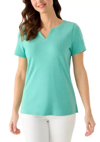 Women's Short Sleeve Split Neck T-Shirt