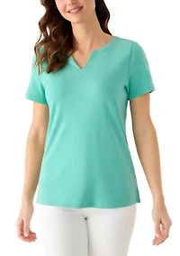 Women's Short Sleeve Split Neck T-Shirt