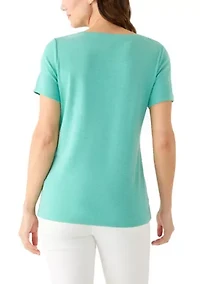 Women's Short Sleeve Split Neck T-Shirt