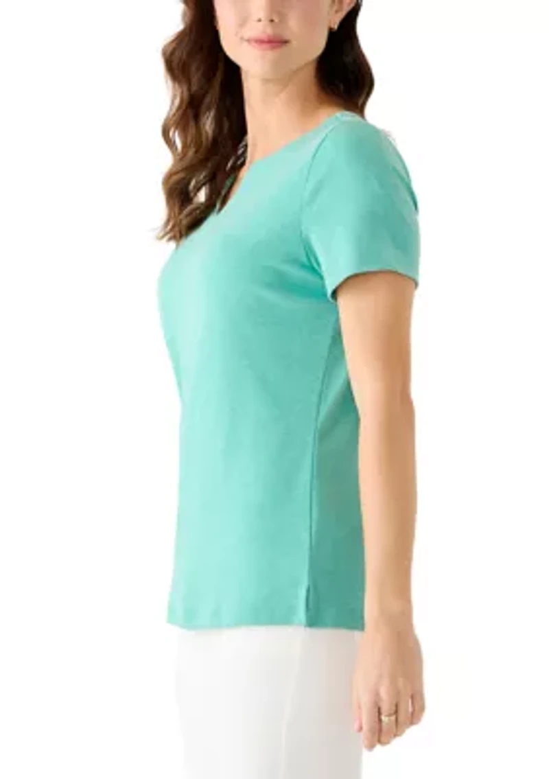 Women's Short Sleeve Split Neck T-Shirt