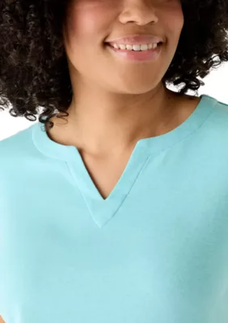 Women's Short Sleeve Split Neck T-Shirt