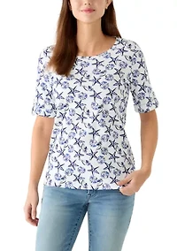 Women's Elbow Sleeve Print Top