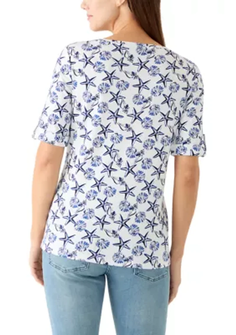 Women's Elbow Sleeve Print Top