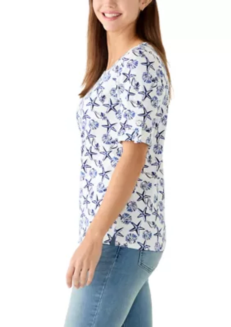Women's Elbow Sleeve Print Top