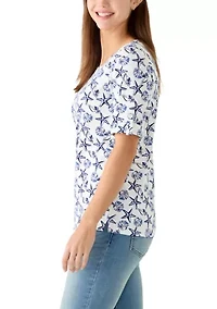 Women's Elbow Sleeve Print Top