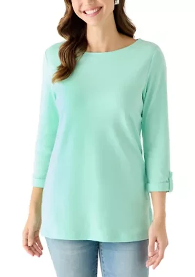 Women's 3/4 Sleeve Crew Neck Tunic with Tab
