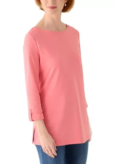 Women's Three-Quarter Sleeve Crew Neck Tunic with Tab