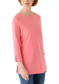 Women's Three-Quarter Sleeve Crew Neck Tunic with Tab