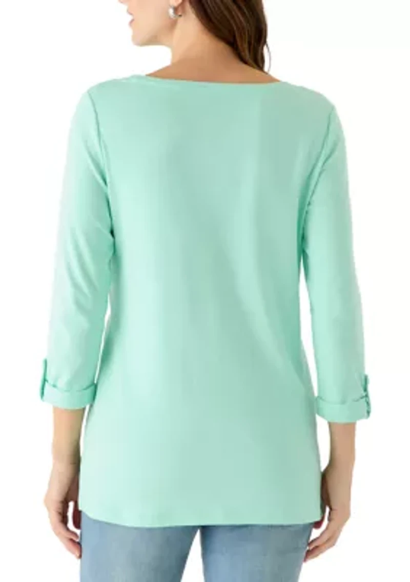 Women's 3/4 Sleeve Crew Neck Tunic with Tab