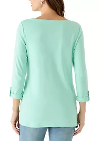 Women's 3/4 Sleeve Crew Neck Tunic with Tab