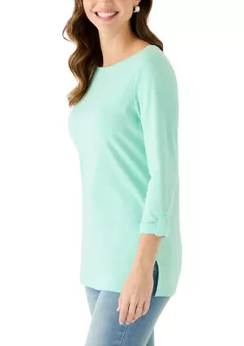 Women's 3/4 Sleeve Crew Neck Tunic with Tab