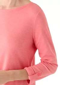 Women's Three-Quarter Sleeve Crew Neck Tunic with Tab