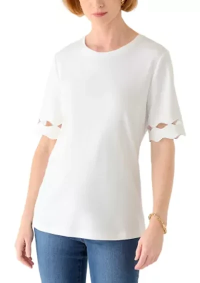 Women's Elbow Sleeve Top with Scallop Trim