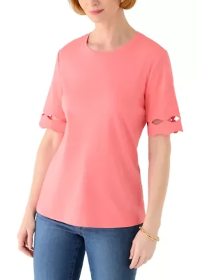 Women's Elbow Sleeve Top with Scallop Trim
