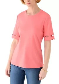 Women's Elbow Sleeve Top with Scallop Trim