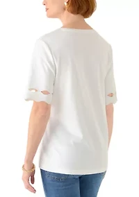 Women's Elbow Sleeve Top with Scallop Trim