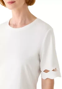 Women's Elbow Sleeve Top with Scallop Trim