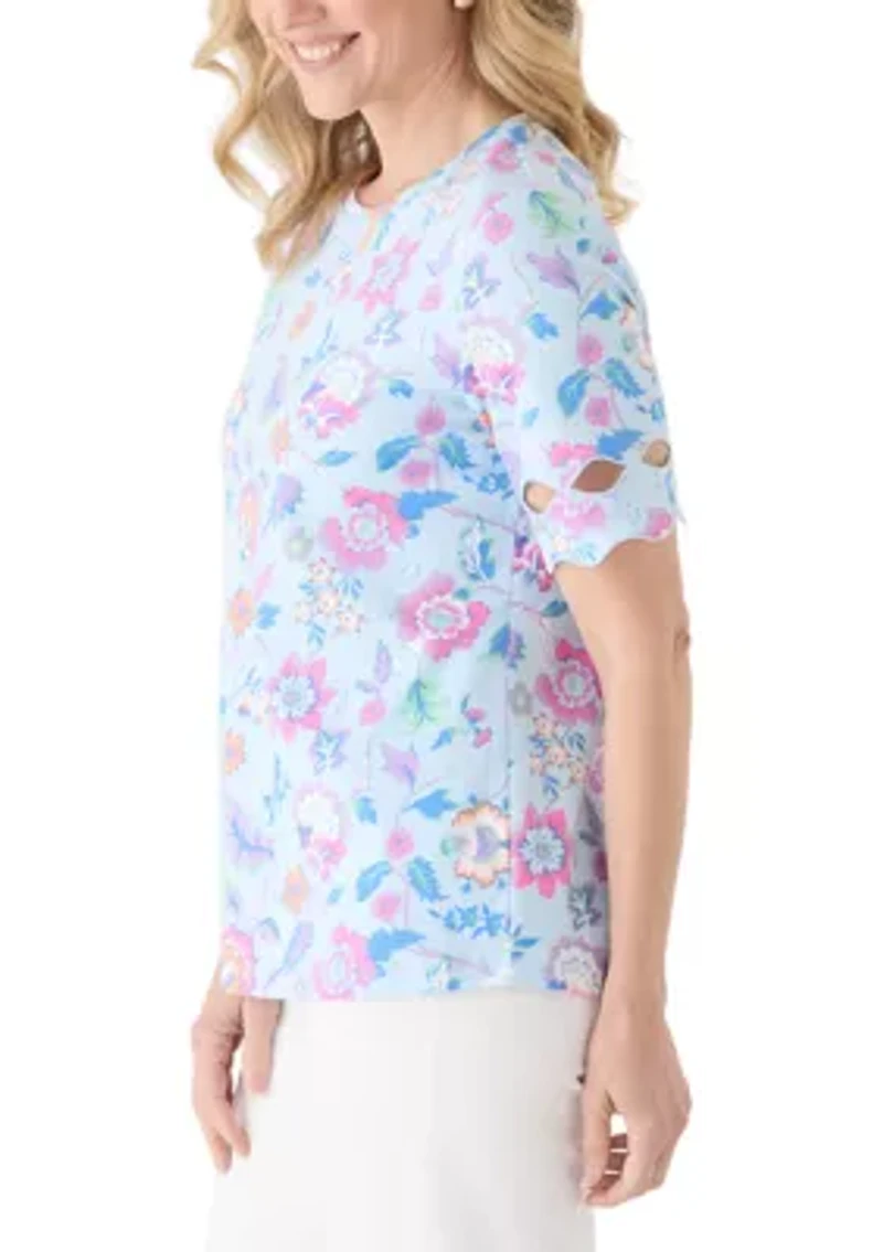 Women's Elbow Sleeve Print Top