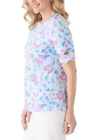 Women's Elbow Sleeve Print Top