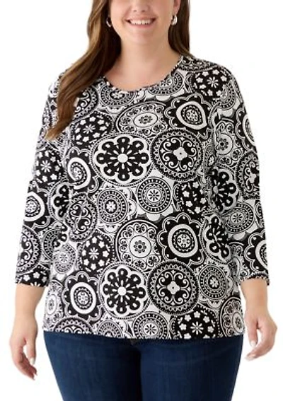 Plus 3/4 Sleeve Print Shirt