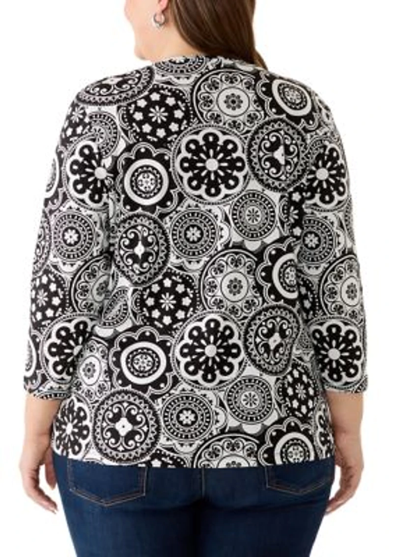 Plus 3/4 Sleeve Print Shirt