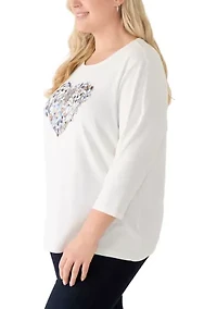 Plus 3/4 Sleeve Graphic Shirt