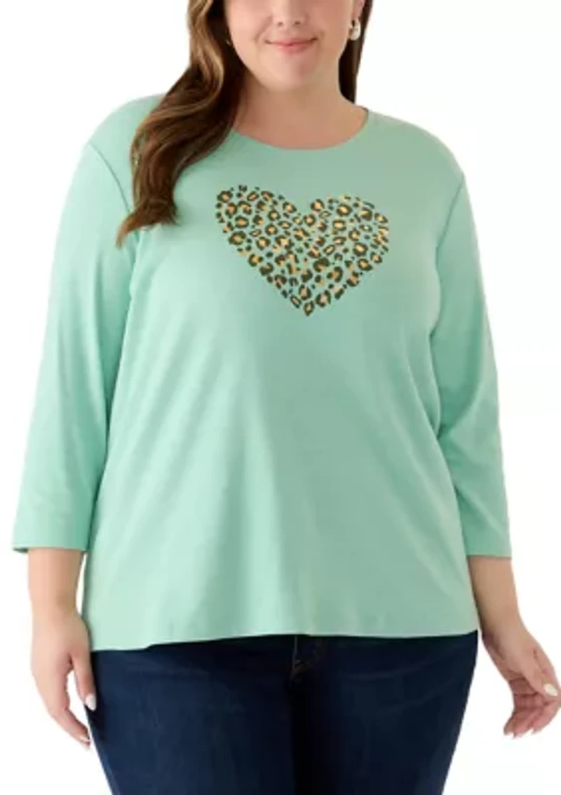 Plus 3/4 Sleeve Graphic Shirt