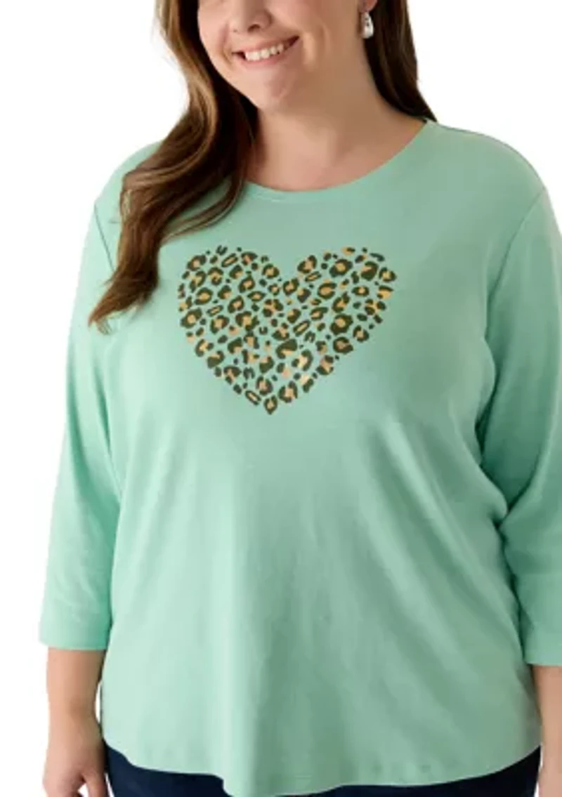 Plus 3/4 Sleeve Graphic Shirt