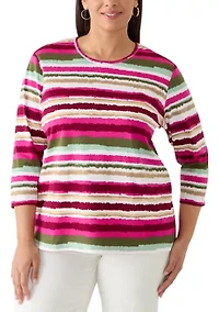 Plus 3/4 Print Striped Shirt