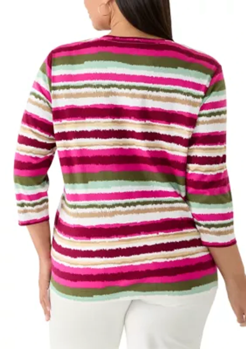 Plus 3/4 Print Striped Shirt