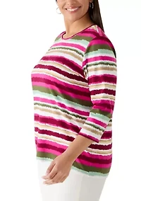 Plus 3/4 Print Striped Shirt