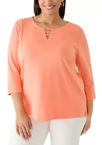 Plus 3/4 Sleeve Ladder Neck Top