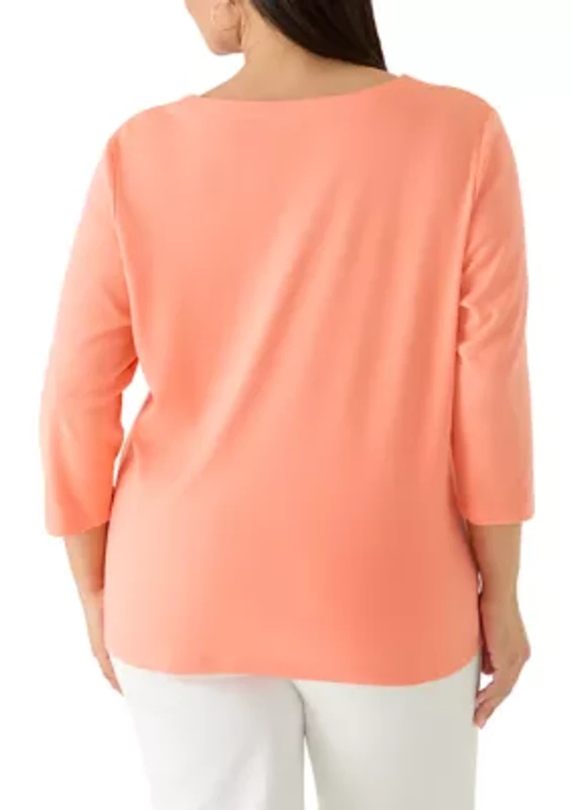 Plus 3/4 Sleeve Ladder Neck Top