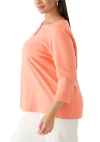 Plus 3/4 Sleeve Ladder Neck Top