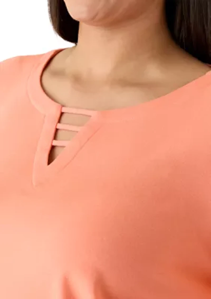 Plus 3/4 Sleeve Ladder Neck Top