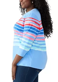 Plus Three-Quarter Crew Neck Printed Top