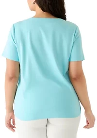 Plus Short Sleeve Split Neck Heather T-Shirt