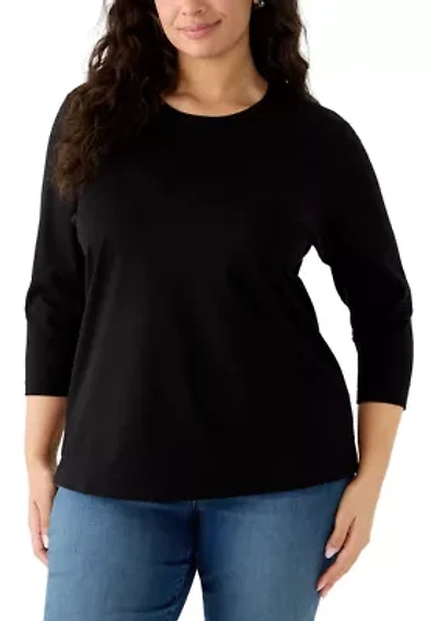 Plus 3/4 Sleeve Solid Shirt